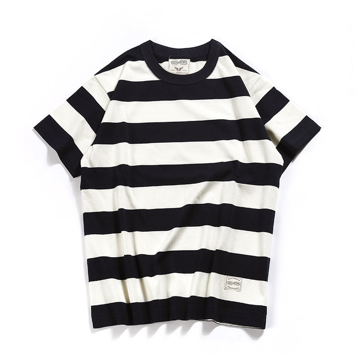 Men's Casual Retro Striped Round Neck Short Sleeve T-Shirt