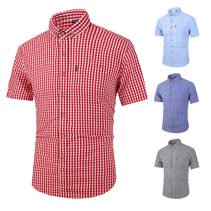 Men's Casual Slim Short Sleeve Plaid Shirt