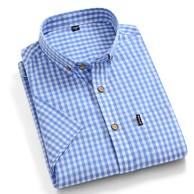 Men's Casual Slim Short Sleeve Plaid Shirt