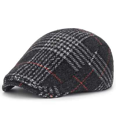 The same woolen red line plaid cap for men and women