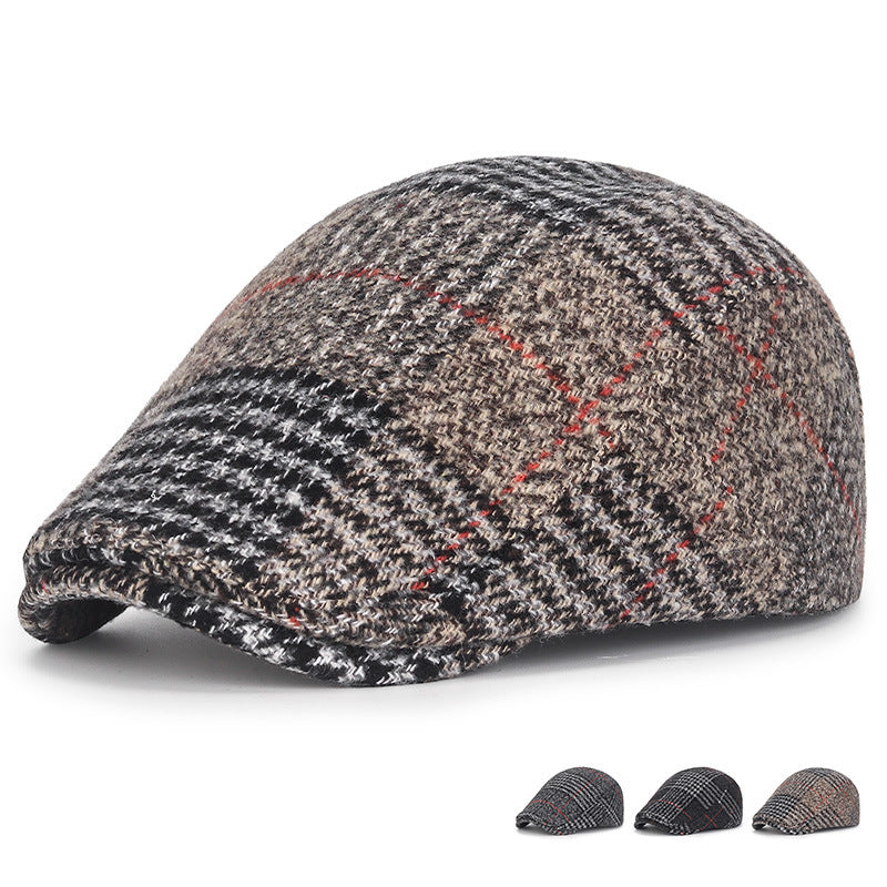 The same woolen red line plaid cap for men and women