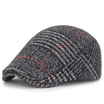 The same woolen red line plaid cap for men and women