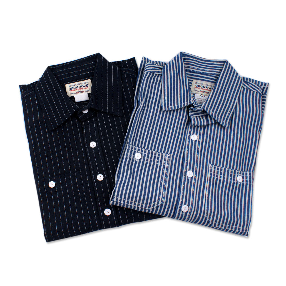 Men's casual vertical striped workwear long-sleeved shirt