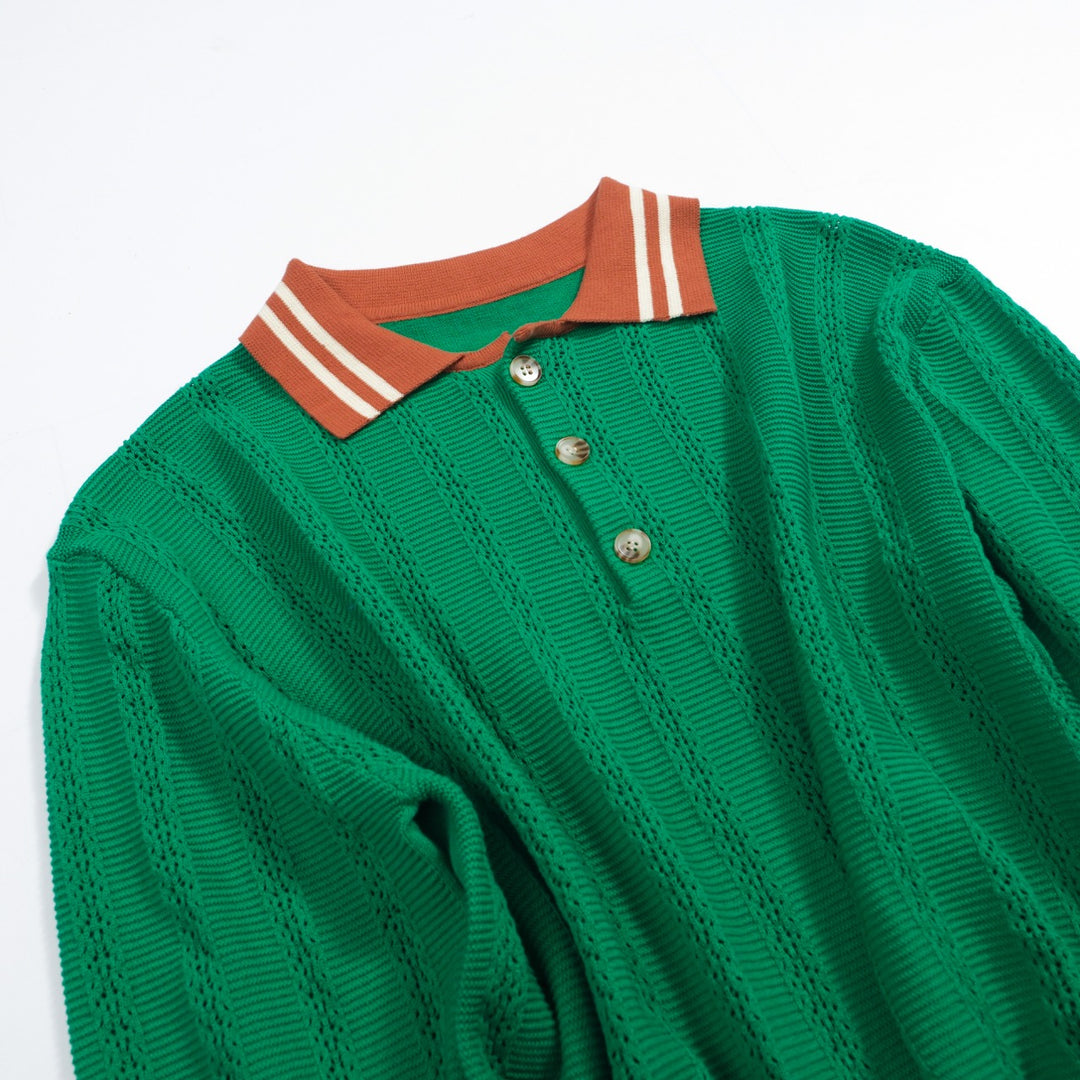 Herren Green Vintage 60s Strick -Poloshirt