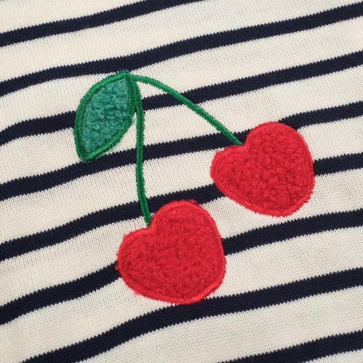 Women's striped cherry embroidery vintage knitwear