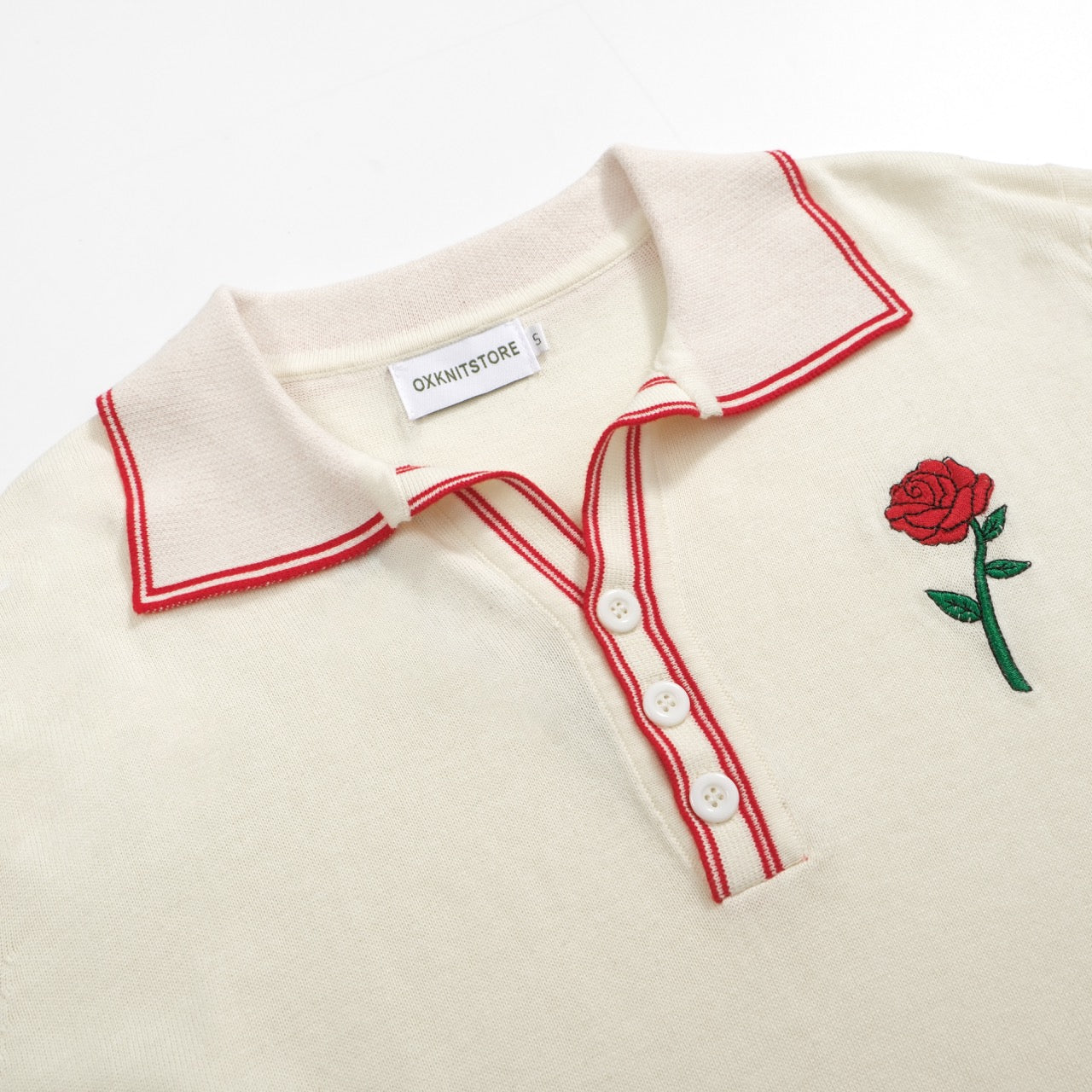 Men's white apricot rose embroidered polo shirt