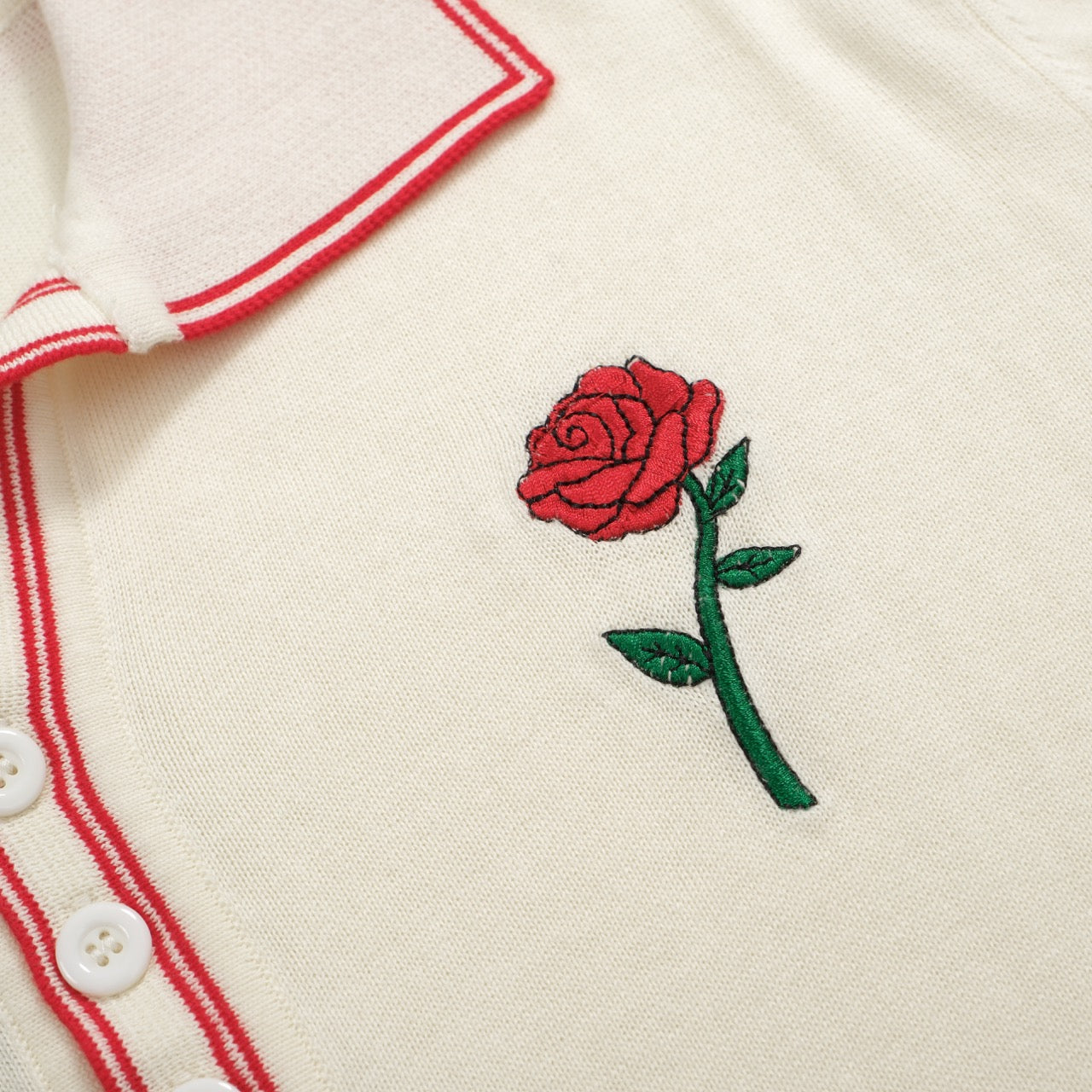 Men's white apricot rose embroidered polo shirt