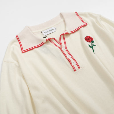 Men's white apricot rose embroidered polo shirt