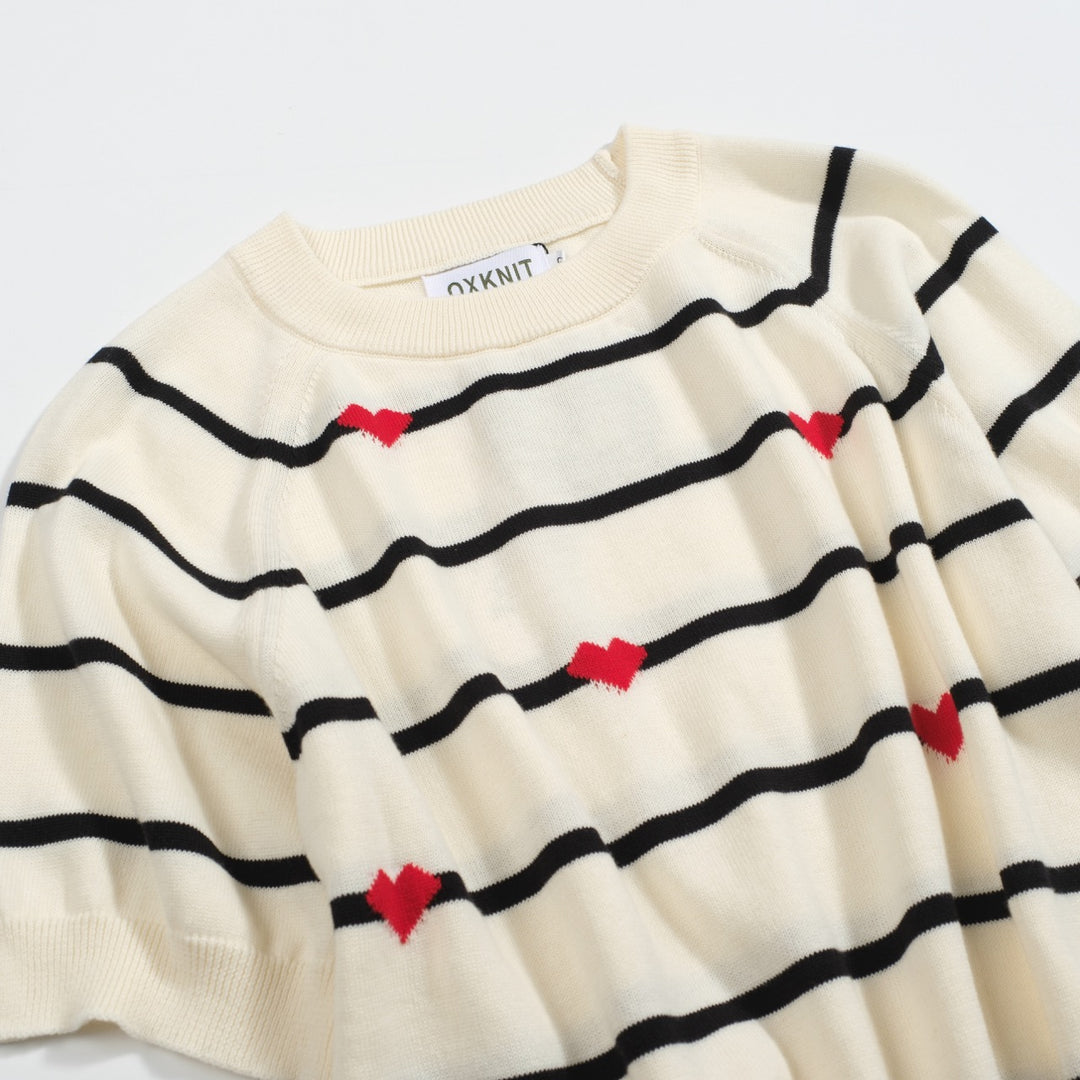 Women's white heart striped knitwear