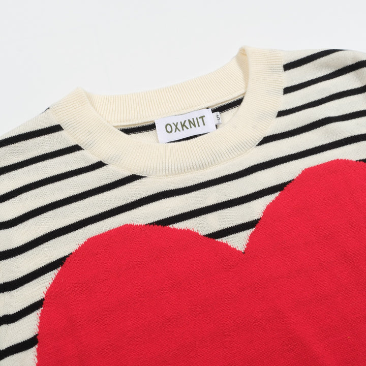 Women's red heart striped knitwear