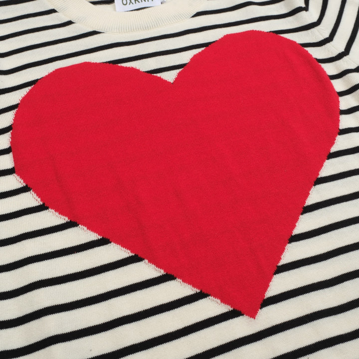 Women's red heart striped knitwear