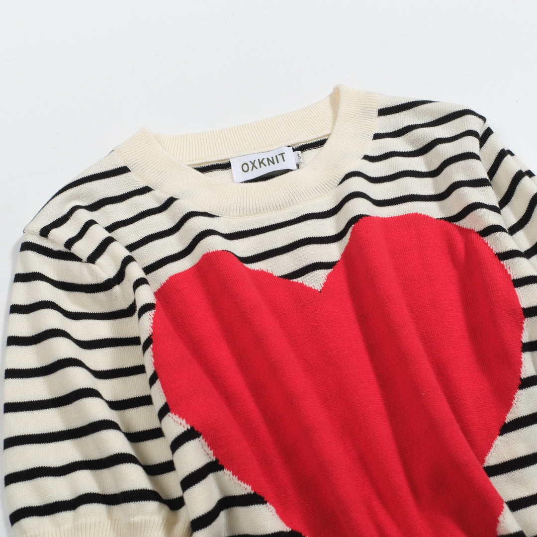 Women's red heart striped knitwear