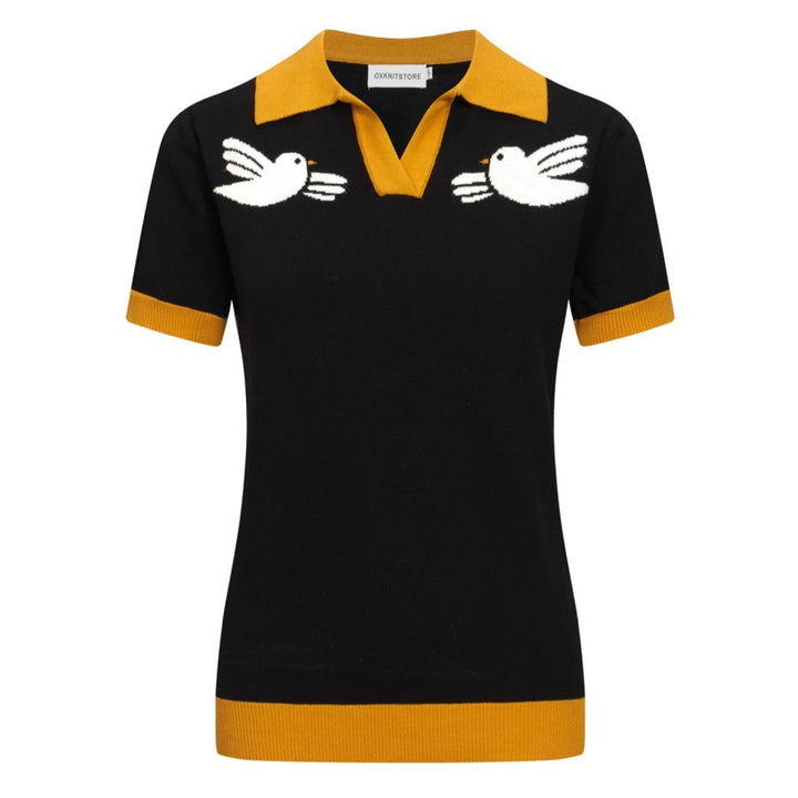 Women's Knitted V-Neck Short-Sleeved Pigeon Polo