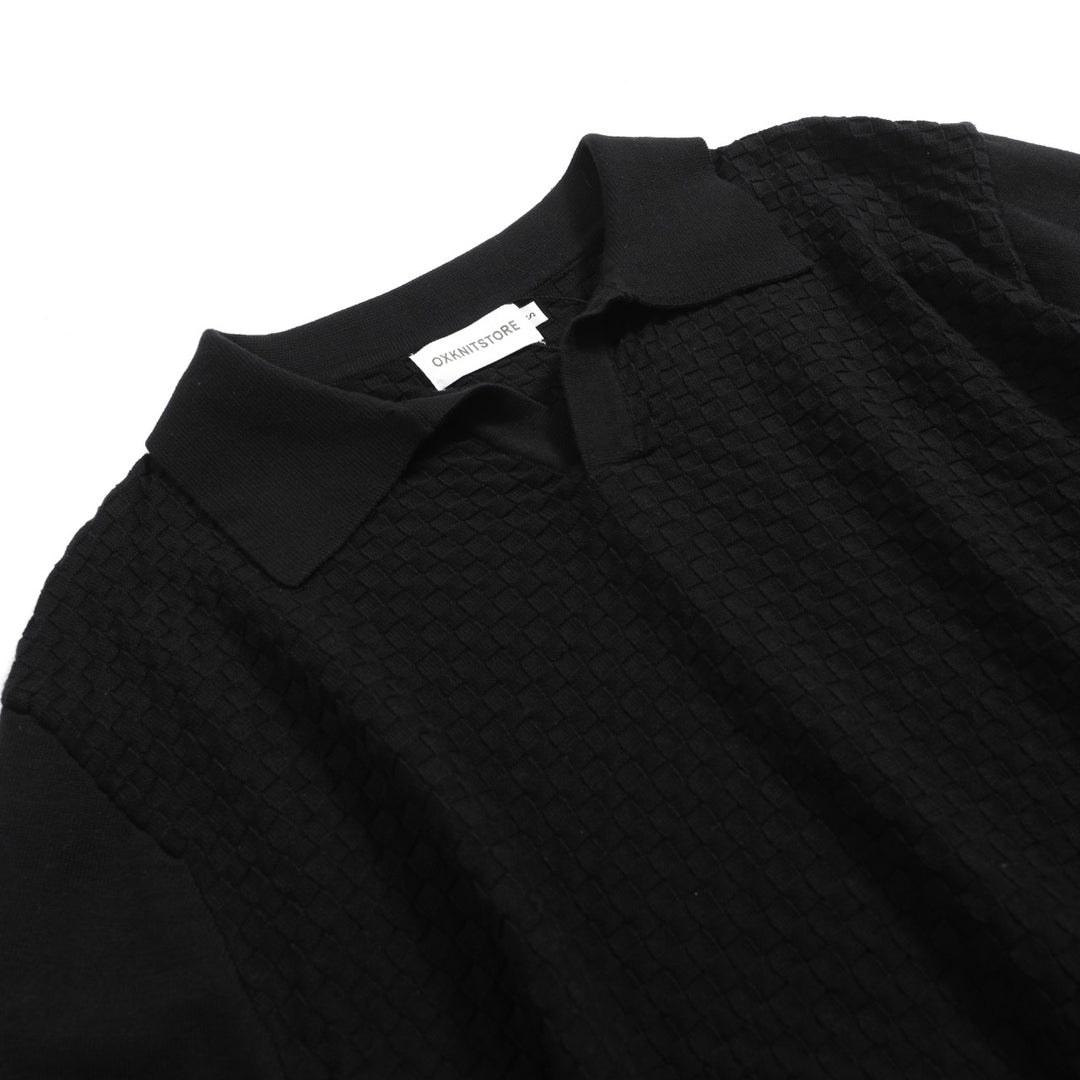 Men's Casual Retro Black Solid Color Knitted Polo Shirt