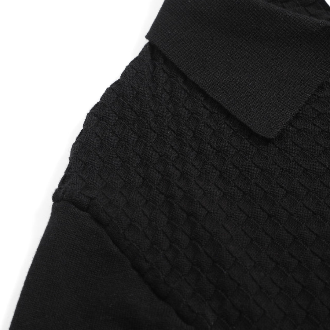 Men's Casual Retro Black Solid Color Knitted Polo Shirt