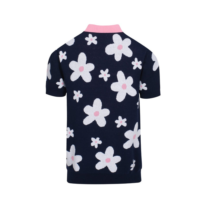 Herren dunkelblau florales Blumen-Polo-Hemd mit V-Ausschnitt