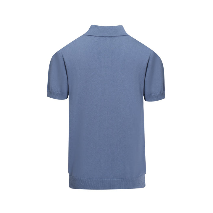 Men's blue art flower knit polo shirt