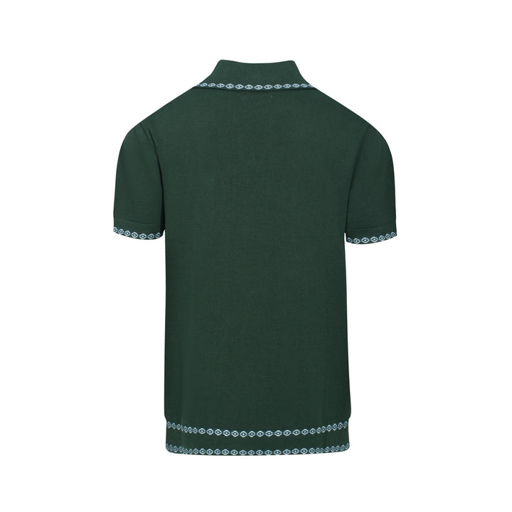 Men's green retro V-neck knit polo shirt