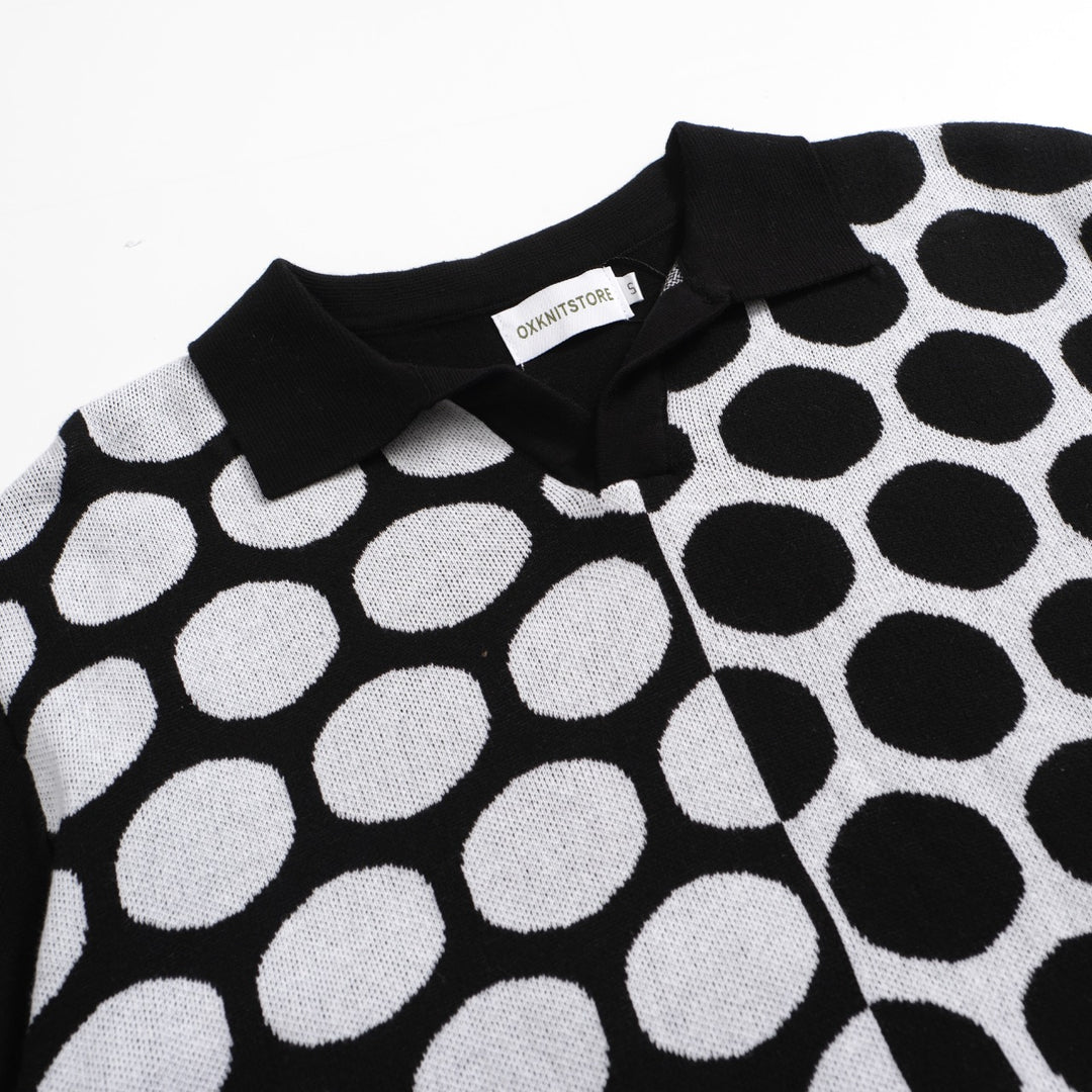 Men's polka dot contrast knit polo shirt