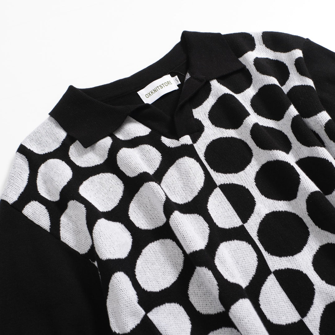 Men's polka dot contrast knit polo shirt