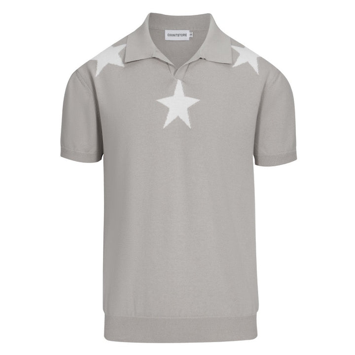 Men's grey star V-neck knit polo shirt