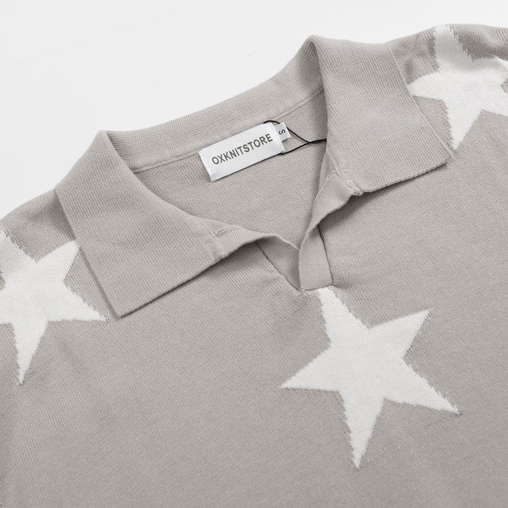 Camisa de punto de punto de cuello en V de la estrella gris para hombres