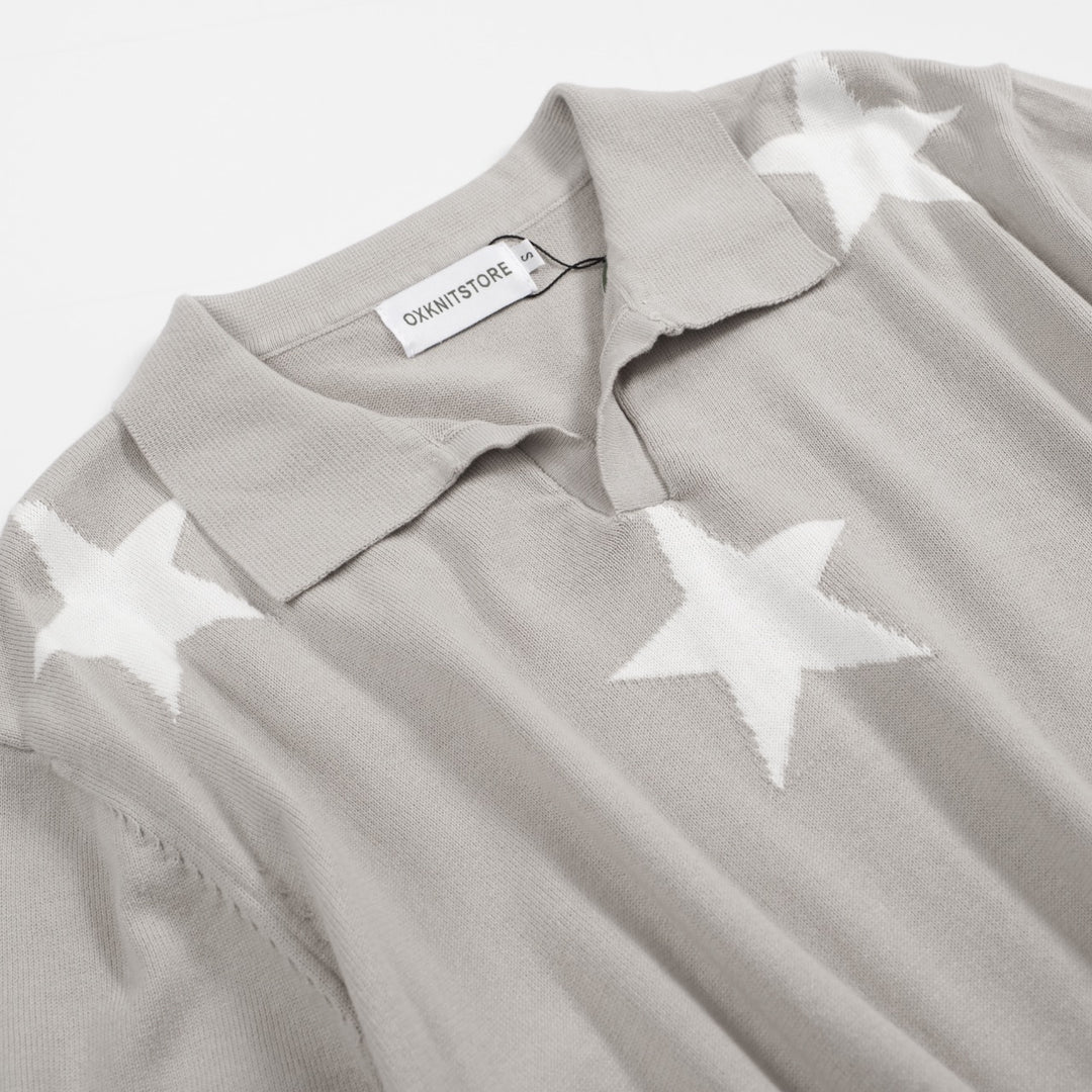 Camisa de punto de punto de cuello en V de la estrella gris para hombres