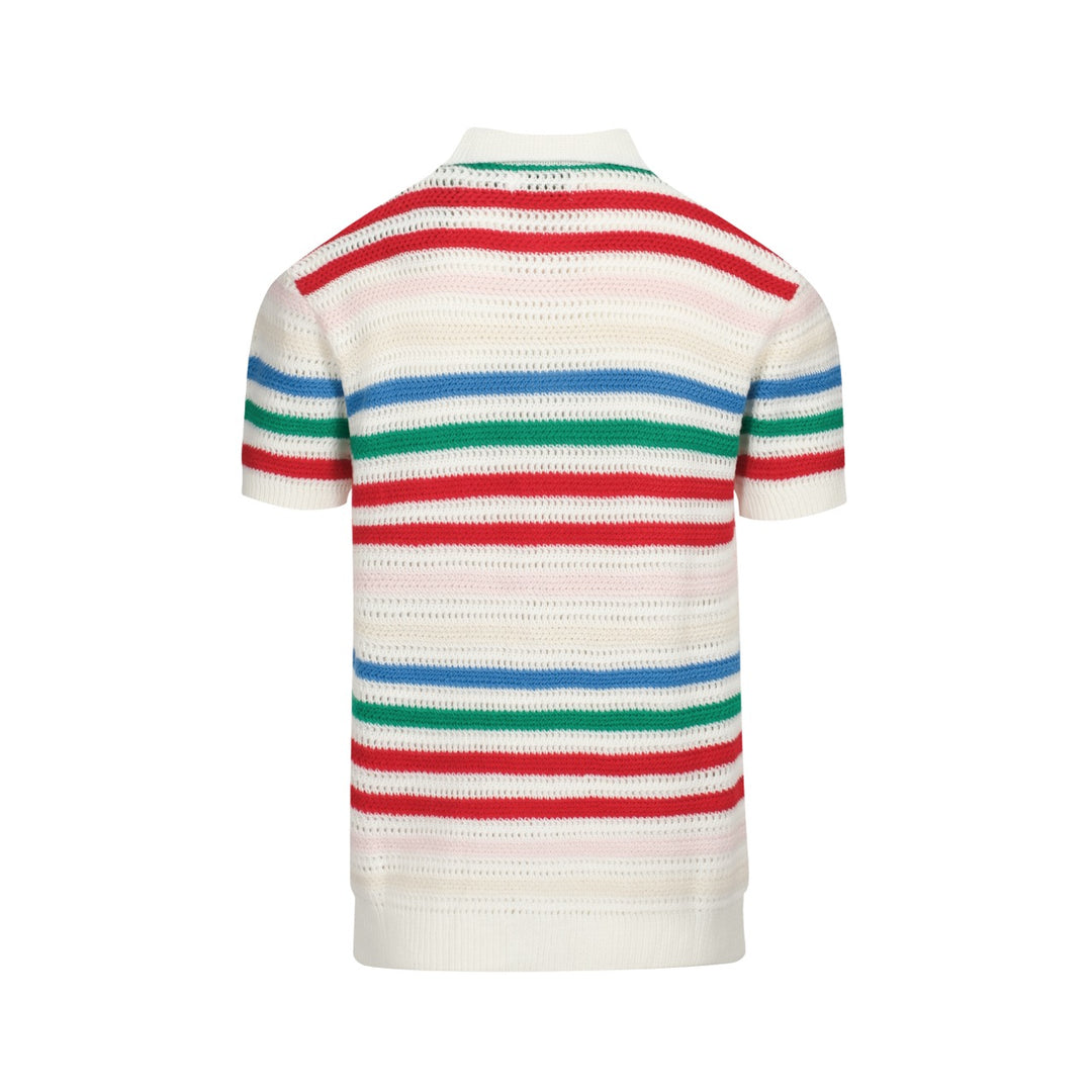 Men's white resort shirt with color stripe