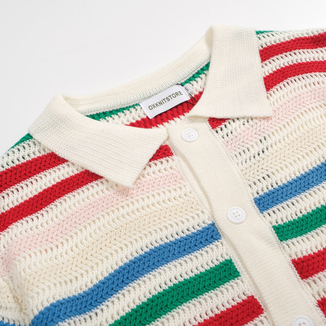 Men's white resort shirt with color stripe