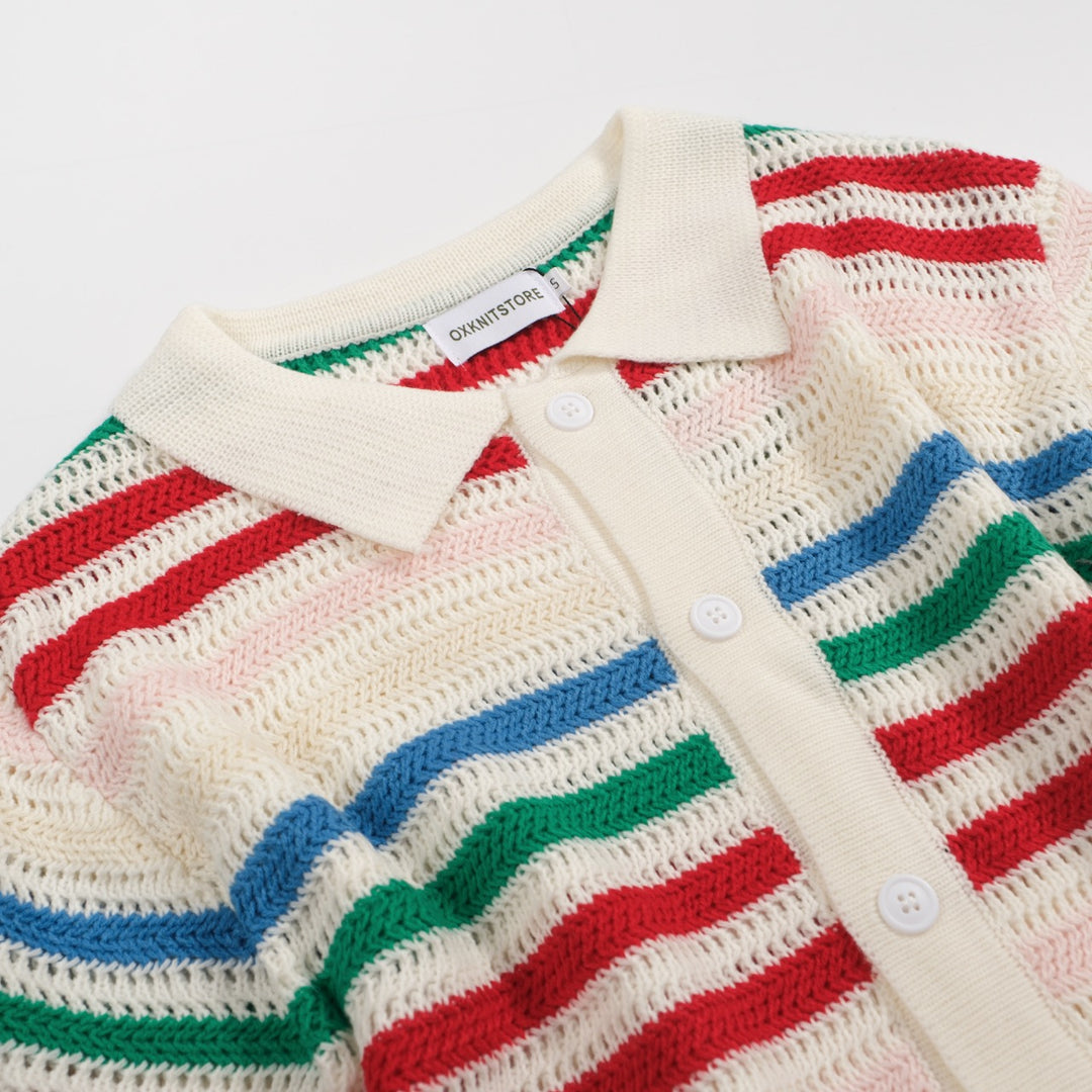 Men's white resort shirt with color stripe