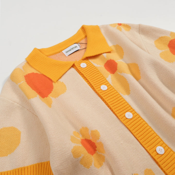 Men's yellow sunshine flower knit cardigan