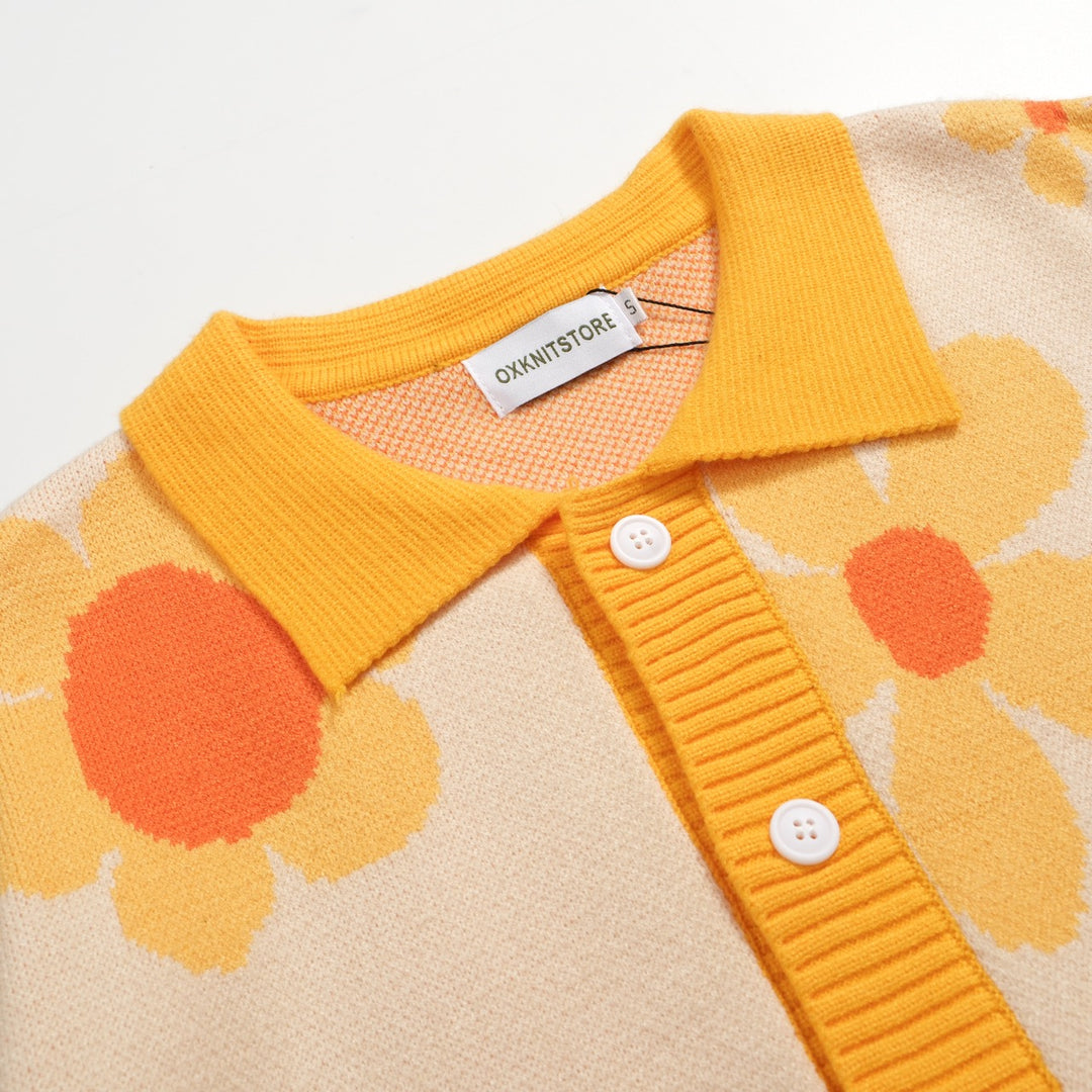 Men's yellow sunshine flower knit cardigan