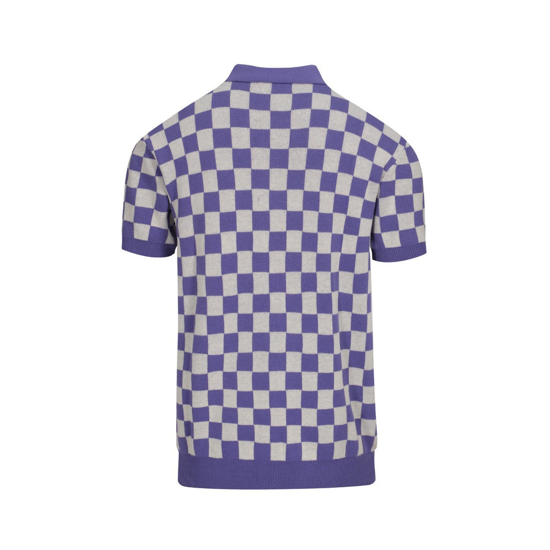 Men's purple plaid knitted short-sleeved polo