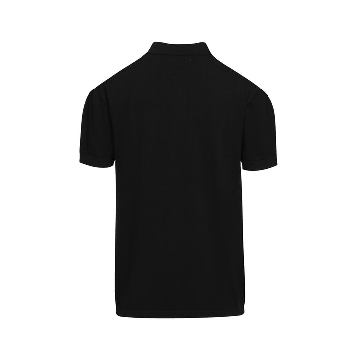 Men's black knit short sleeved polo shirt