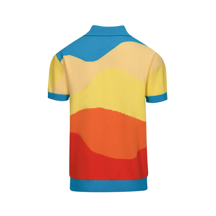 Men's multi-colored wavy knit polo shirt