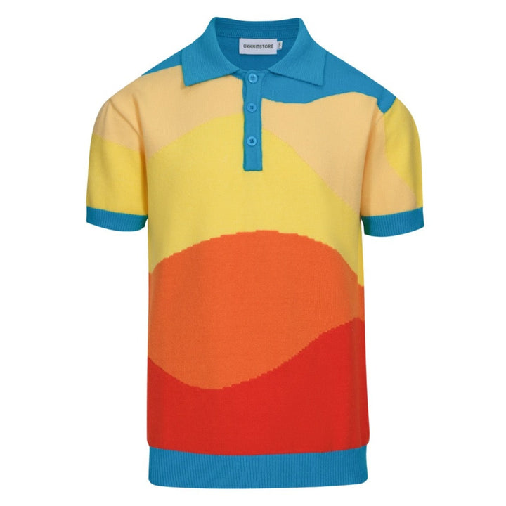 Men's multi-colored wavy knit polo shirt