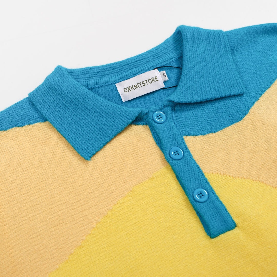 Men's multi-colored wavy knit polo shirt