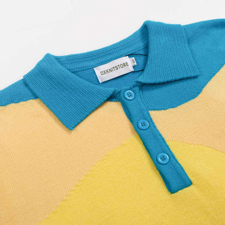 Men's multi-colored wavy knit polo shirt