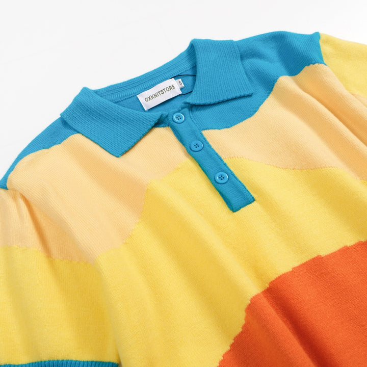 Men's multi-colored wavy knit polo shirt