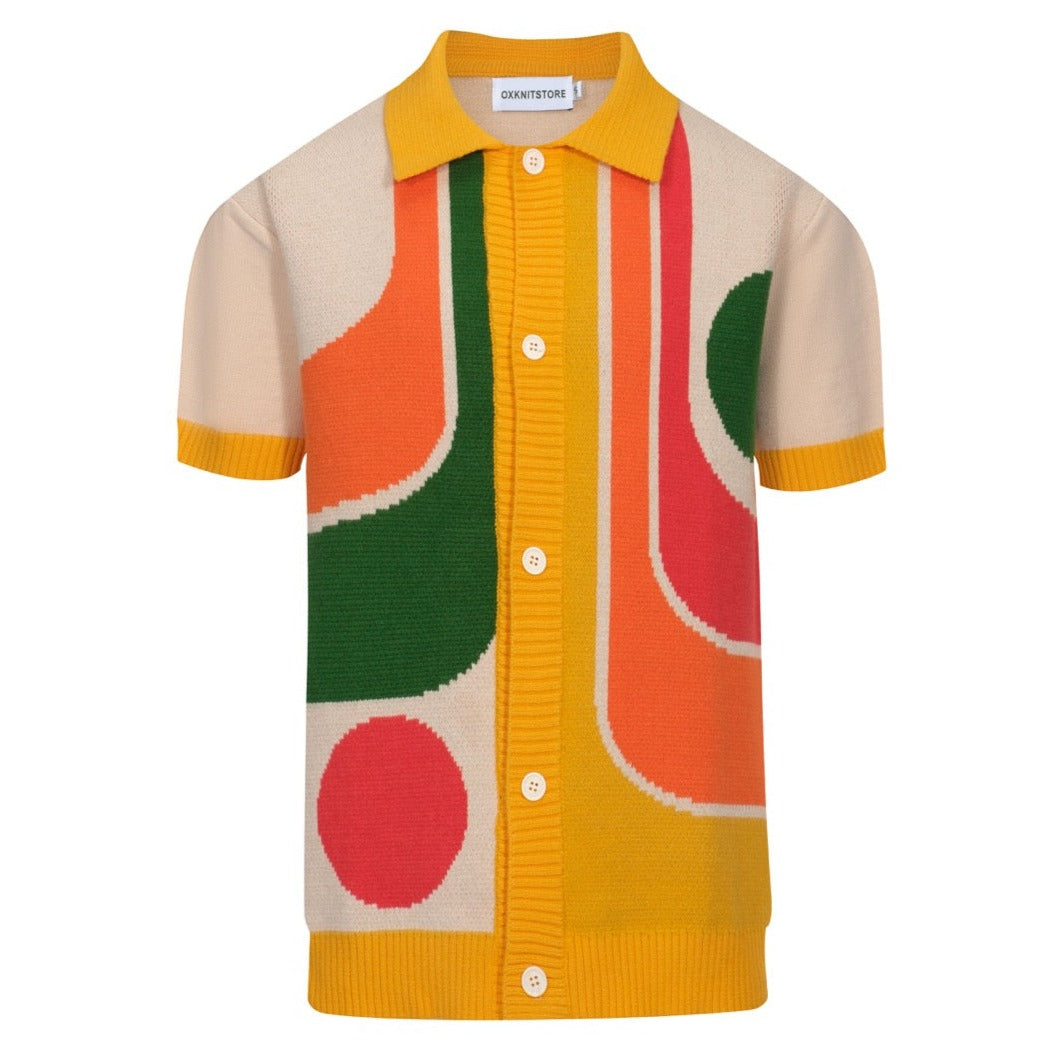 Men's Casual 60's Retro Geometric Knitted Short Sleeve Cardigan