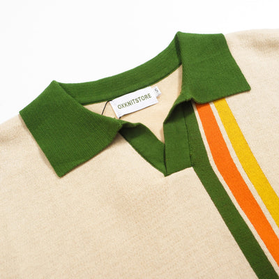 Men's apricot V-neck knit polo shirt