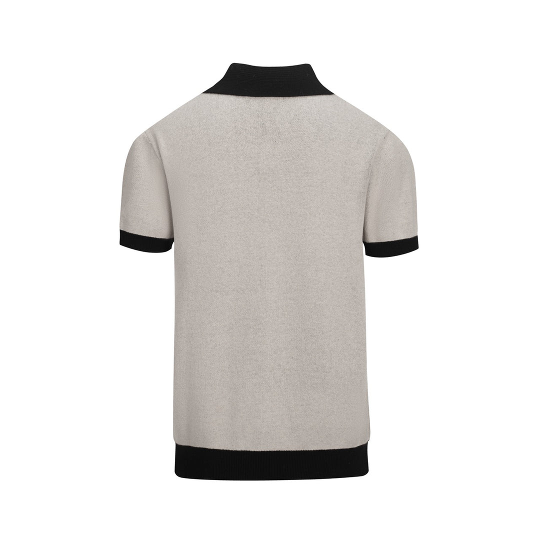 Polo de punto de punto negro con cuello en V para hombres