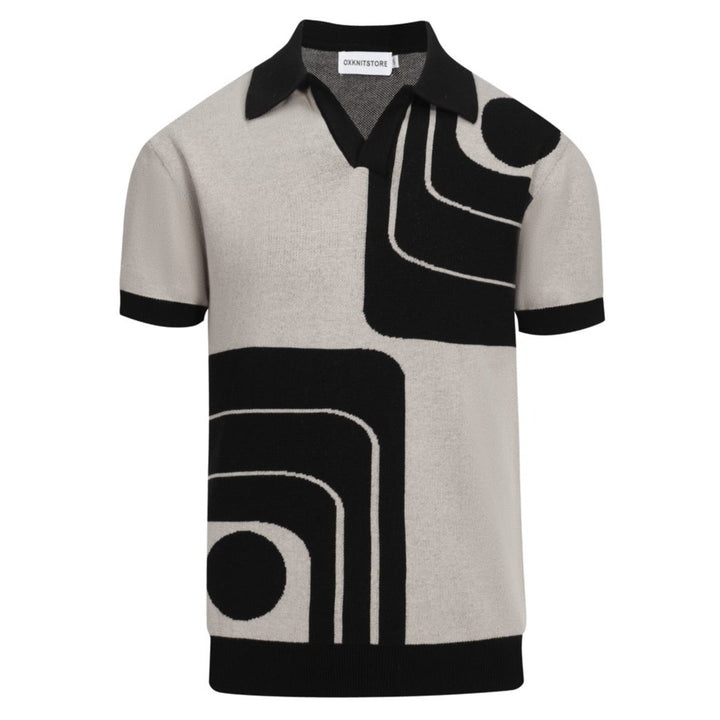 Men's black V-neck knit polo shirt