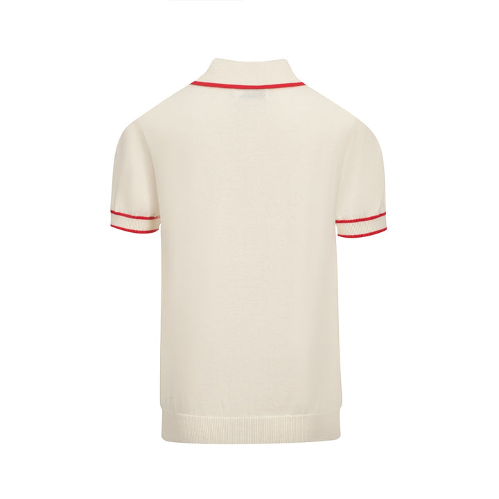 Men's red rose knit V-neck white apricot polo shirt