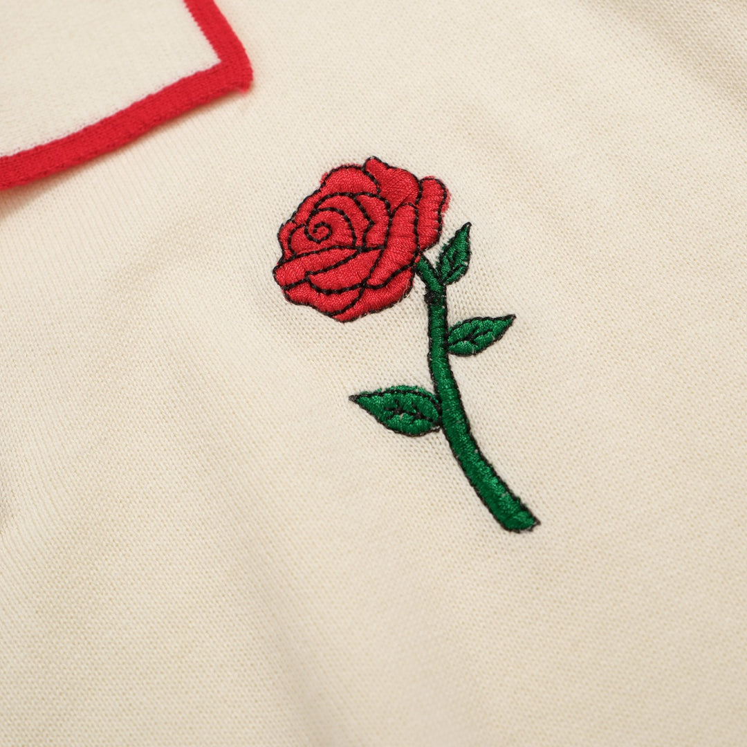 Herren Red Rose Strick V-Ausschnitt weißes Aprikosen-Polo-Hemd