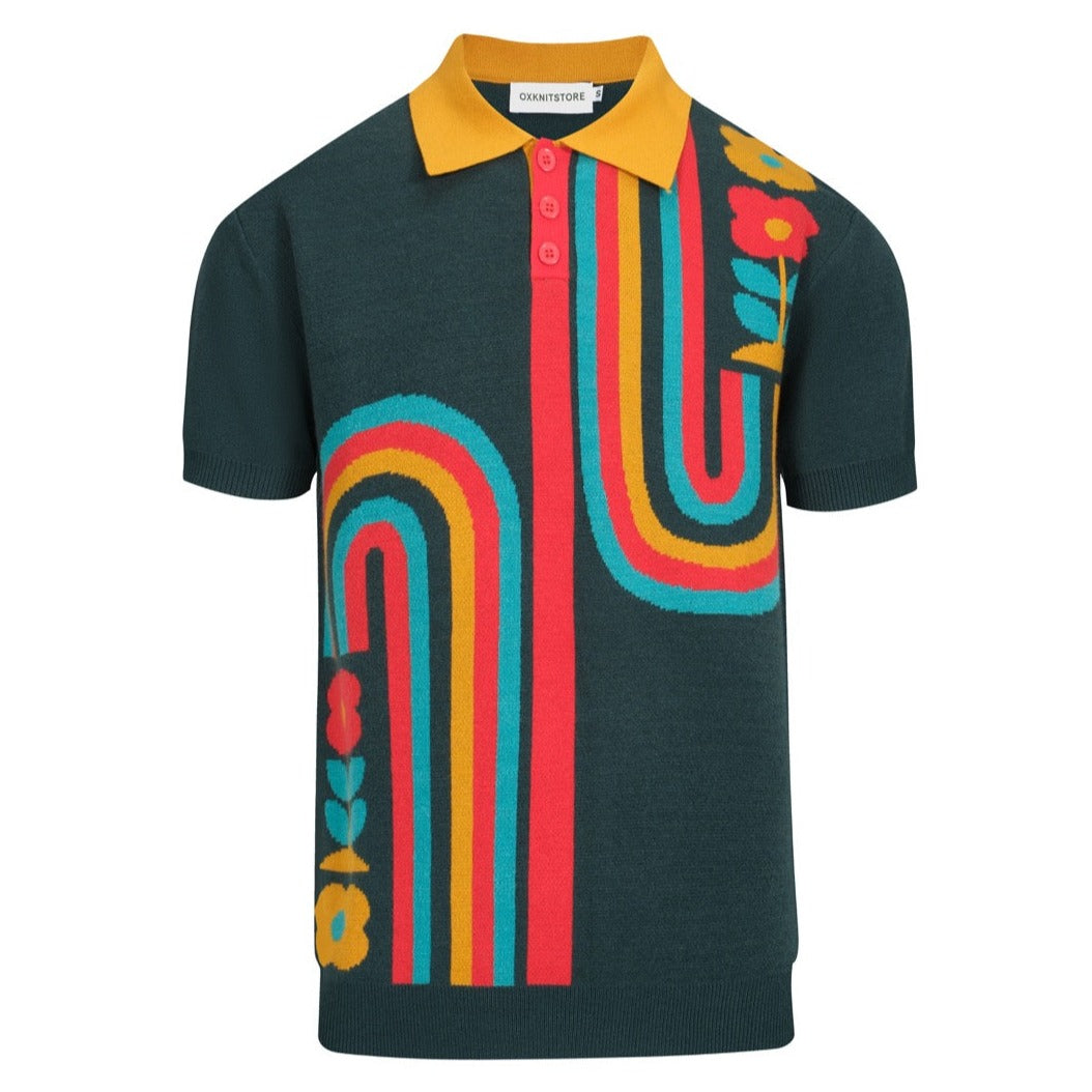 Men's green vintage art polo knit shirt