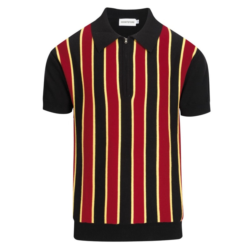 Men's vintage red striped polo knit shirt