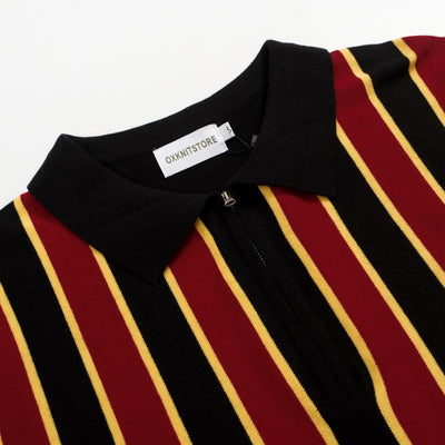 Men's vintage red striped polo knit shirt