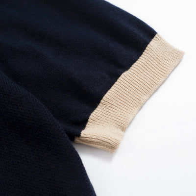 Men's navy blue vintage knit V-neck polo shirt