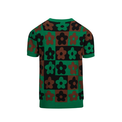 Men's green 60s floral crew-neck knit T-shirt